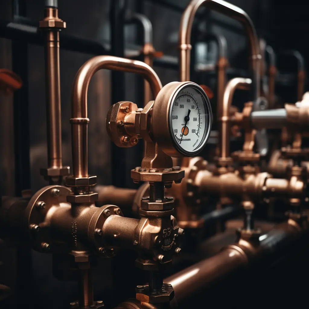 A room equipped with brass valves and gauges, optimized for efficient SEO and copywriting services.