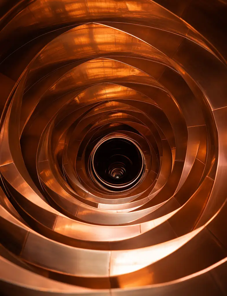 An image of a copper spiral staircase.